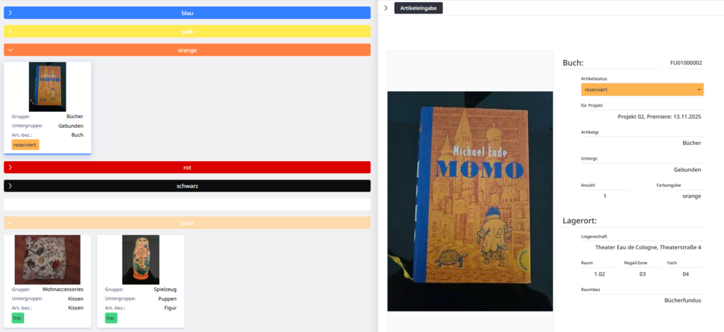 Kartenansicht in Farbgruppierung