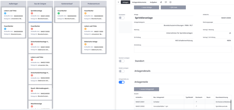 Anlagen nach Liegenschaften, mit Einzelauswahl